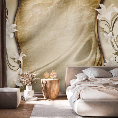 Wall Murals with white flowers on the background of beige abstract - honey, 60130 g -art