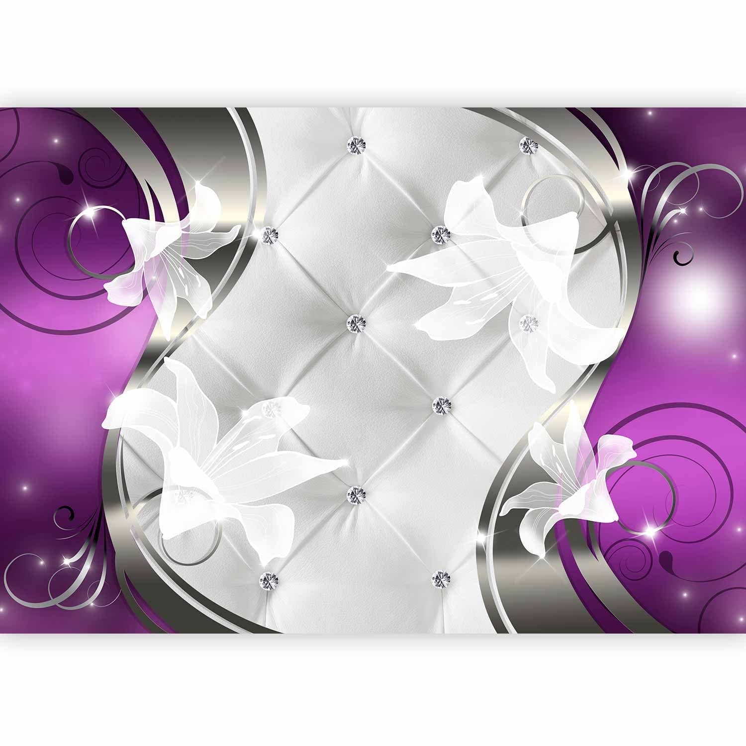 Fototapetes ar baltiem ziediem uz eleganta violeta fona - 60134 G-ART
