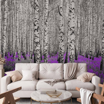 Valokuvatapetti koivuilla - Abstrakti metsämaisema - Violetti metsä, 60531 G-ART