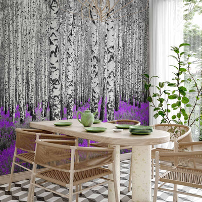 Wall Murals with birches - Abstract forest landscape - Violet forest, 60531 G-ART