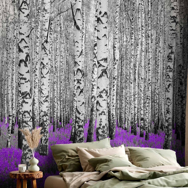 Fototapetes ar bērziem - Abstrakta meža ainava- Violeta mežs - 60531 G-ART
