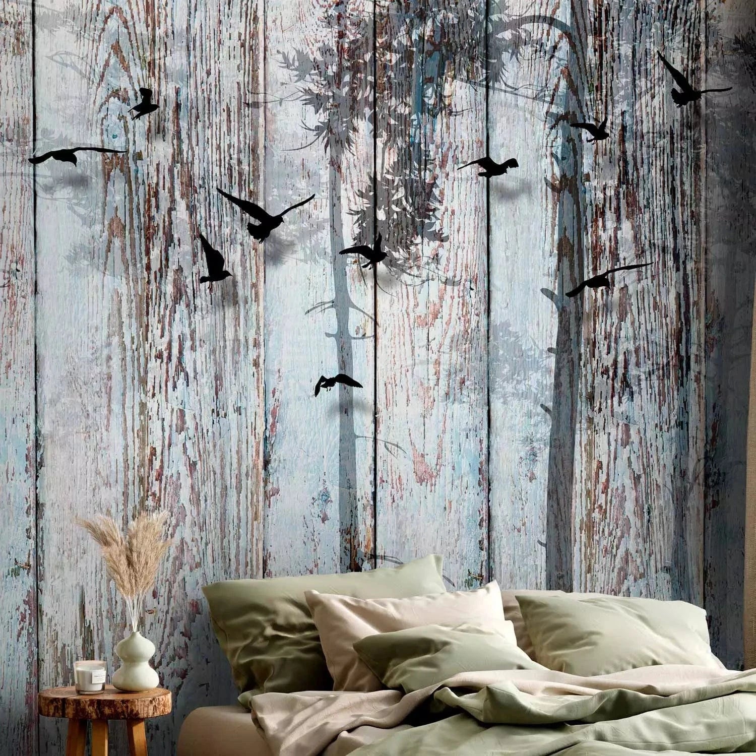 Fototapetes ar putniem uz koka faktūras 107633 G-ART