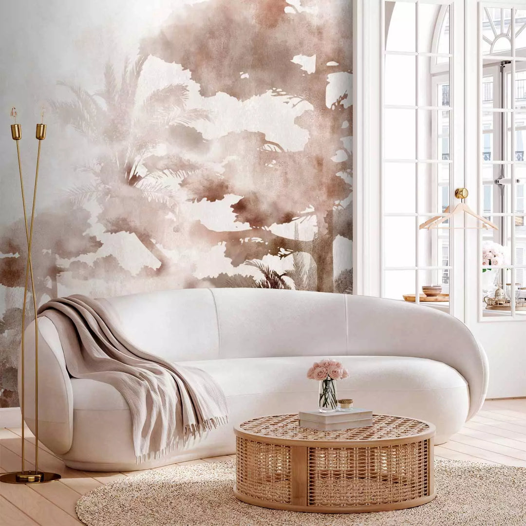 Fototapetes ar dabas rakstu brūnā krāsā - Akvareļu mežs - 134457 G-ART