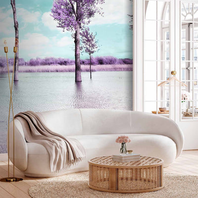 Fototapeet loodusvaatega - puud vee ääres Provence'i stiilis lillas värvitoonis, 60444 G-ART