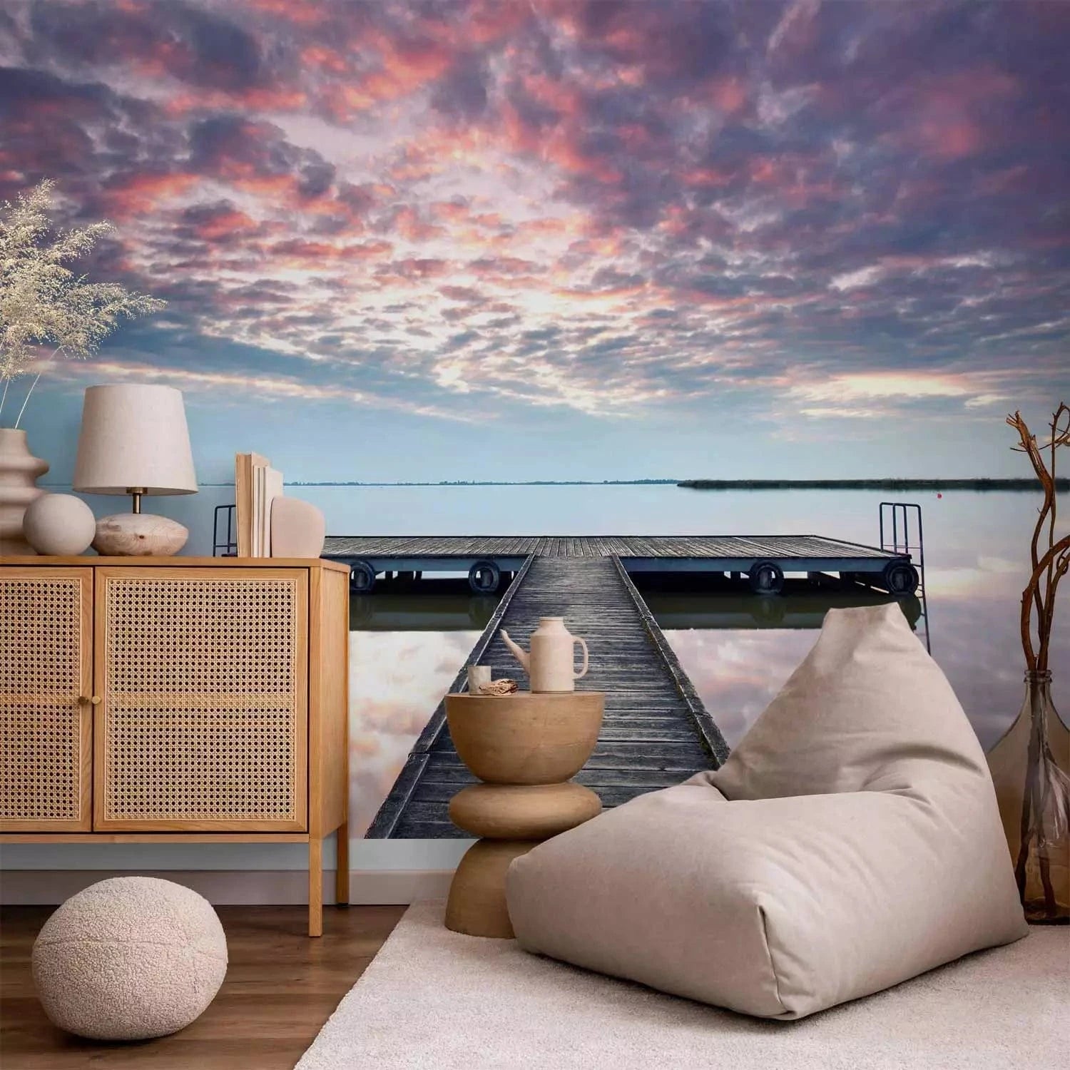 Fototapetes ar dabas skatu - ainava ar mierīga ūdens motīvu saullēktā G-ART