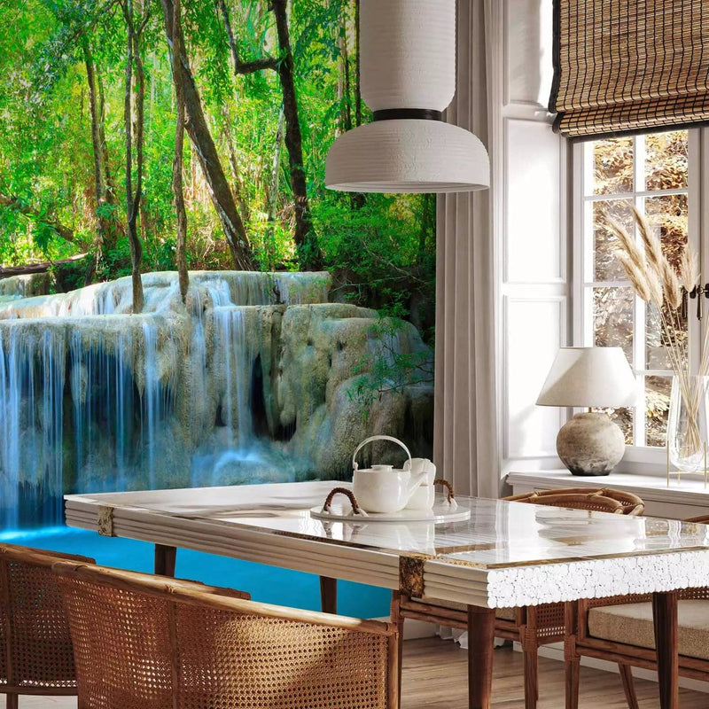 Wall Murals with a waterfall flowing through the depths of the jungle, 60028 G-ART