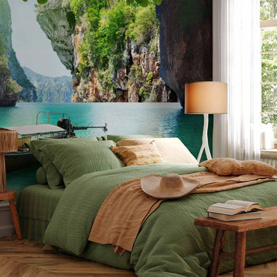 Wall Murals with nature - abandoned boat, tropical landscape with boat and rocks, 61664 G -art
