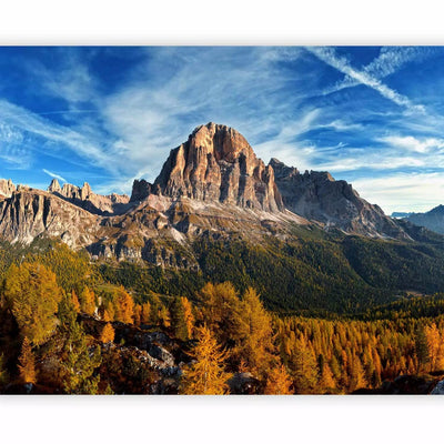 Fototapetes - Dabas ainava Itālijas Dolomītos - kalni, mežu un debesis G-ART