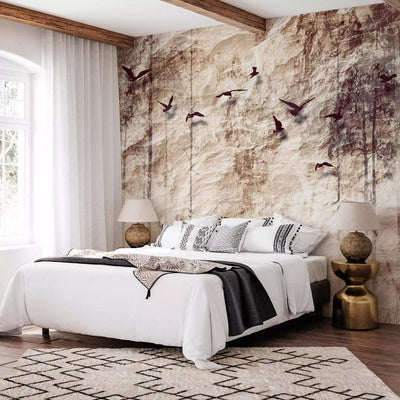 Wall Murals with nature and birds on a beige background - Paper nature, 64116 G-ART