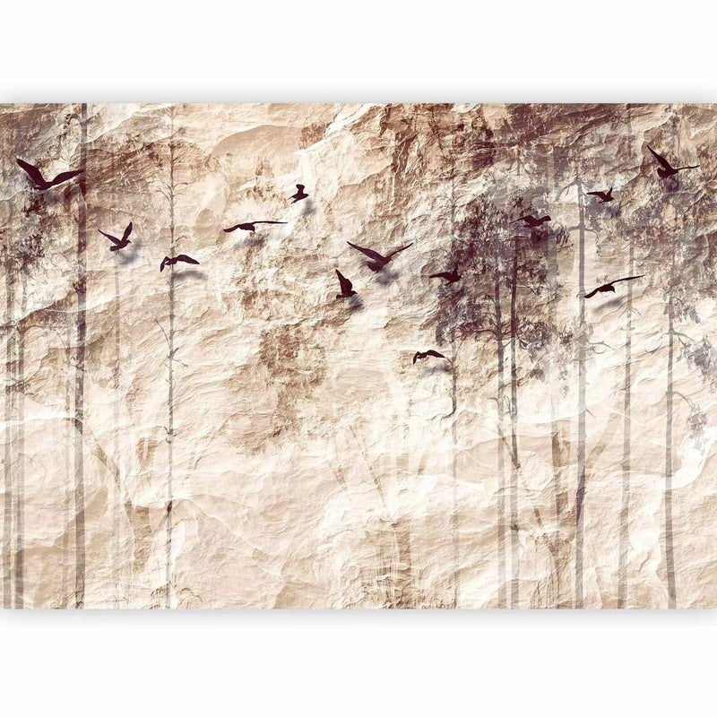 Fototapetes ar dabu un putniem uz bēšā fona - Papīra daba, 64116 G-ART