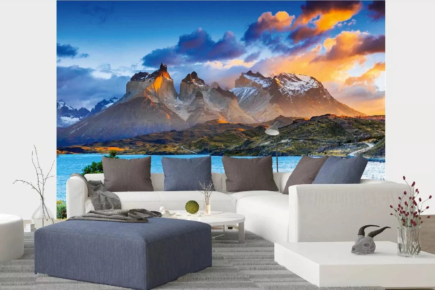 Fototapetes ar dabu - Pehoe ezera saullēkts, zilā krāsā D-ART