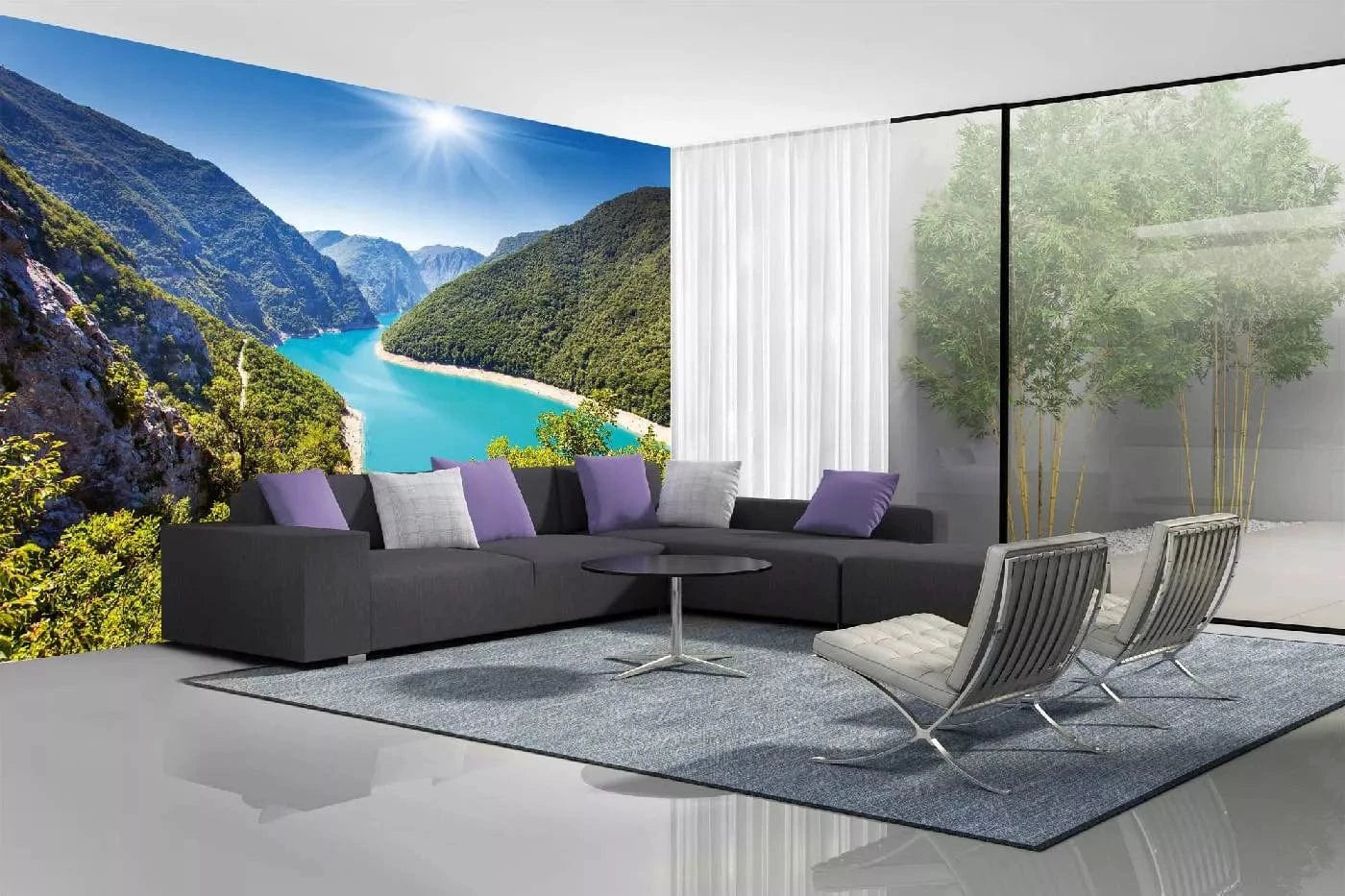 Fototapetes ar dabu - Piva kanjona ezers, zilā, zaļā krāsā D-ART