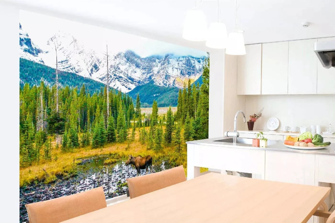 Fototapetes ar dabu - Ziemeļbriedis pļavā, zilā, zaļā krāsā D-ART