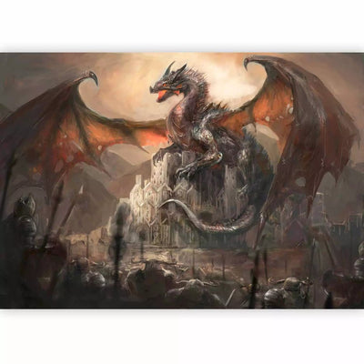 Wall Murals- children's fantasy with a dragon on a castle and a knight, 59720 G-ART