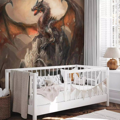 Wall Murals- children's fantasy with a dragon on a castle and a knight, 59720 G-ART