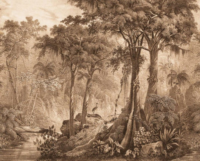 Fototapetes ar džungļiem un palmām brūnos toņos, RASCH, 2046026, 371x300 cm RASCH