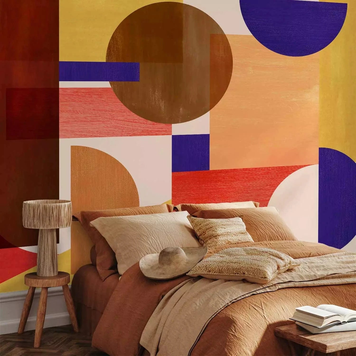 Fototapetes ar ģeometrisku rakstu – apļi un taisnstūri košās krāsās G-ART