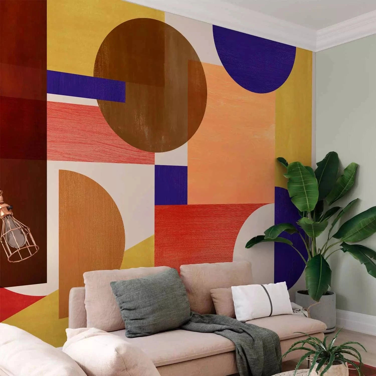 Fototapetes ar ģeometrisku rakstu – apļi un taisnstūri košās krāsās G-ART