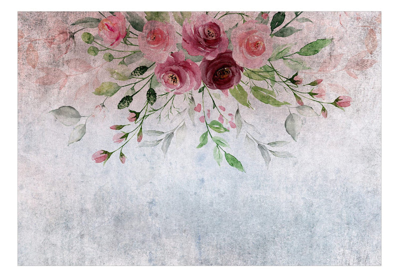 Fototapetes ar gleznotam rozēm, roza un zilos toņos, 143103 G-ART