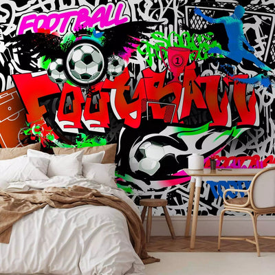 Fototapetai - graffiti su spalvotu tekstu ir futbolo motyvu, 88923G-ART