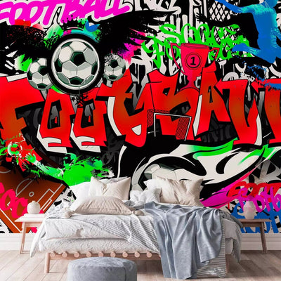 Fototapetai - graffiti su spalvotu tekstu ir futbolo motyvu, 88923G-ART