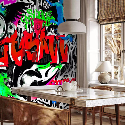 Wall Murals - graffiti with colorful text and football motif, 88923G-ART