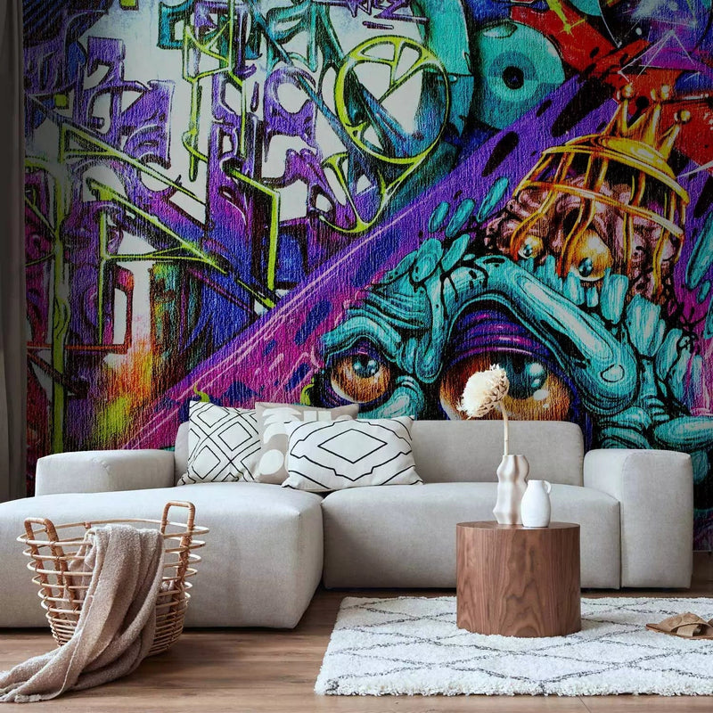 Colorful Wall Murals for a teenager with graffiti and a blue goblin, 92257G-ART