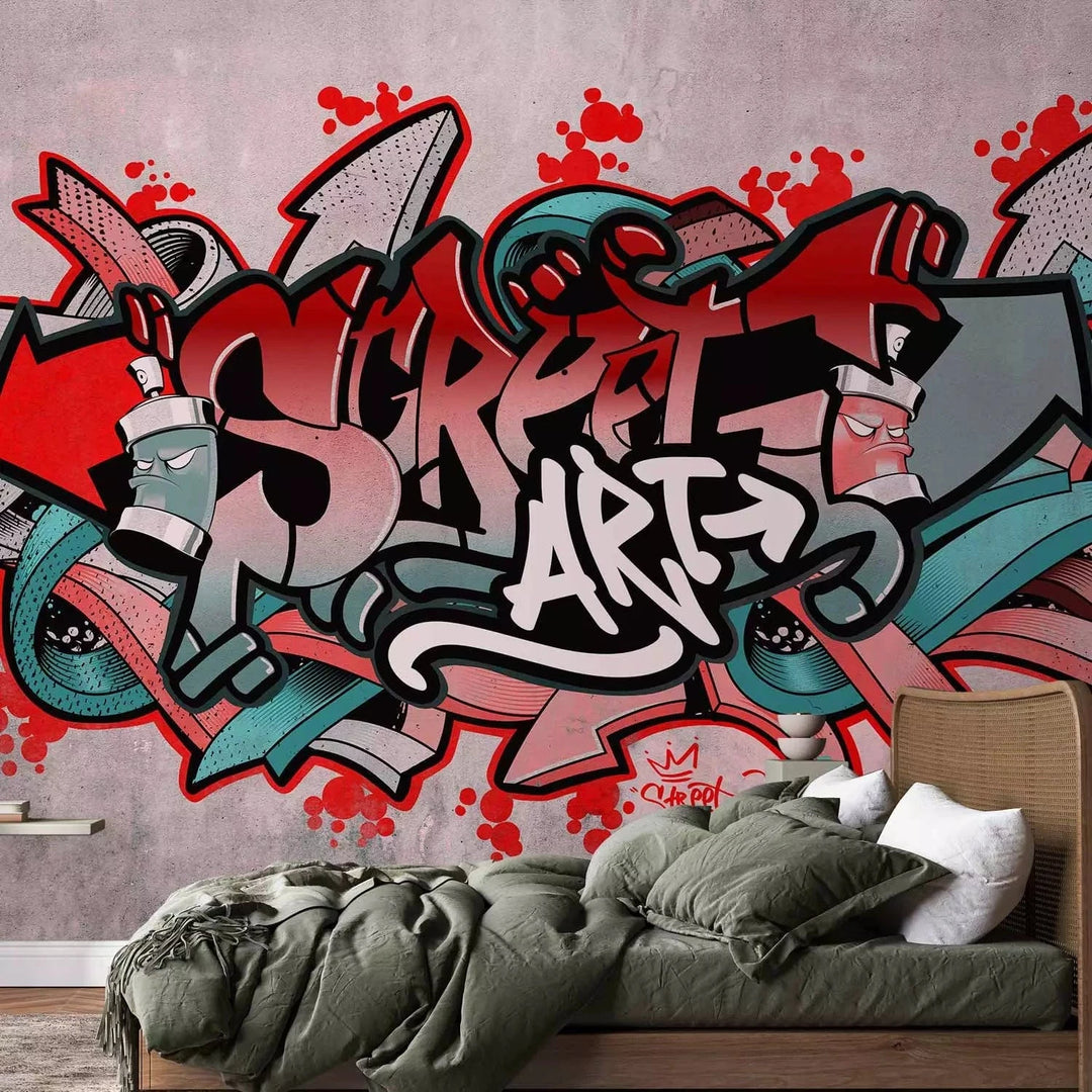 Fototapetes ar graffiti Street art sarkanos un rozā toņos G-ART