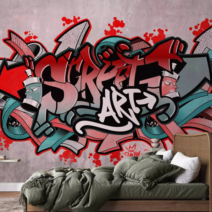 Fototapetes ar graffiti Street art sarkanos un rozā toņos G-ART