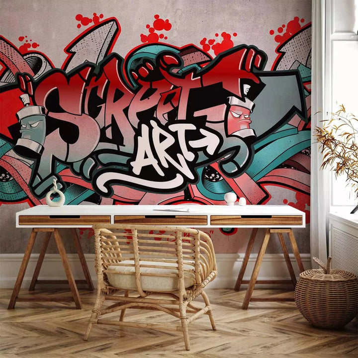 Fototapetes ar graffiti Street art sarkanos un rozā toņos G-ART