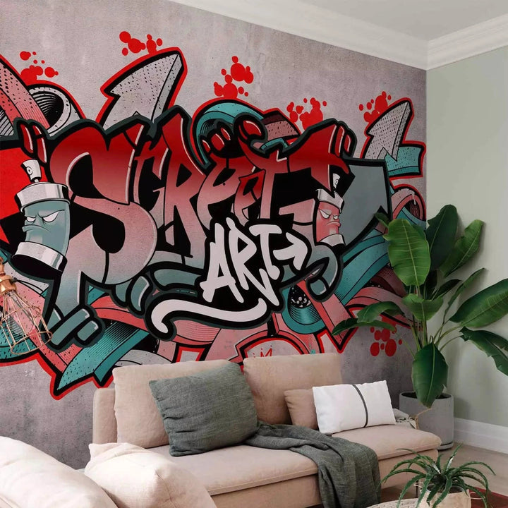 Fototapetes ar graffiti Street art sarkanos un rozā toņos G-ART
