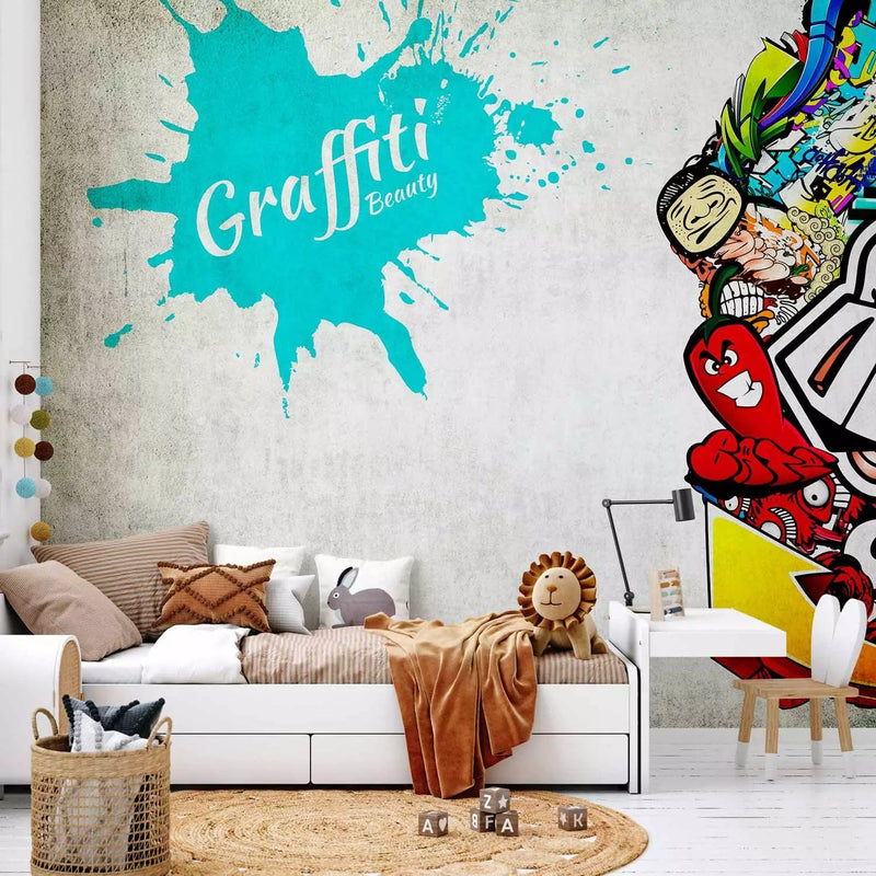 Graffiti Fototapetai - Gatvės meno piešinys su spalvotu veidu, 60559 G-ART