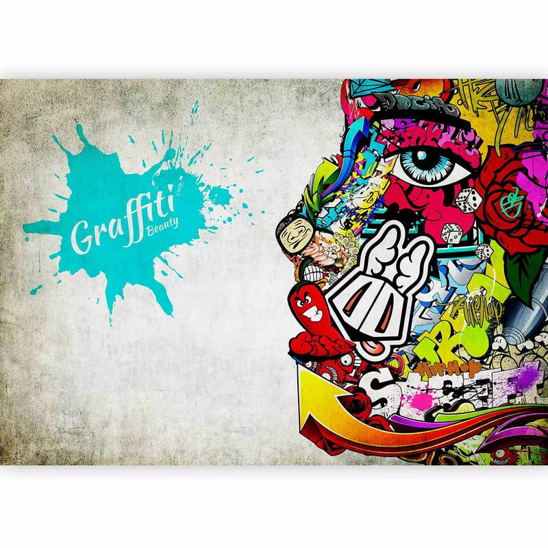 Graffiti Wall Murals - street art drawing with colored face, 60559 g-art