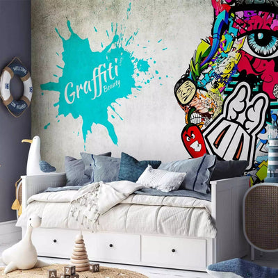 Graffiti Fototapetai - Gatvės meno piešinys su spalvotu veidu, 60559 G-ART