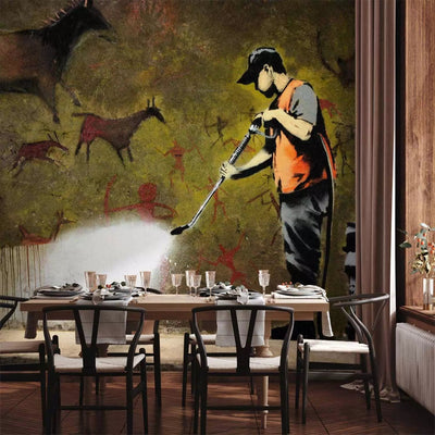 Valokuvatapetti graffitilla Banksy-tyyliin - Cave -62300 G-ART