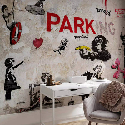 Fototapeet Graffiti Banksy stiilis - beež ja punane, 65709 G-ART