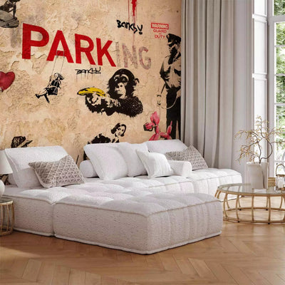 Wall Murals with graffiti in Banksy style - Variations, 65713, beige color G-ART