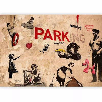 Wall Murals with graffiti in Banksy style - Variations, 65713, beige color G-ART