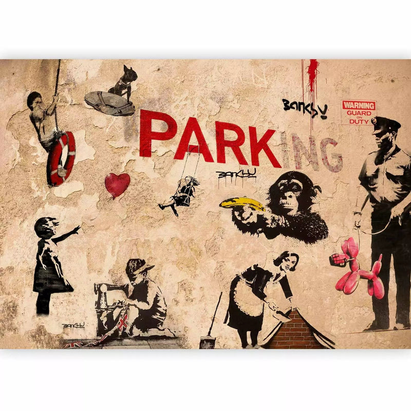 Wall Murals with graffiti in Banksy style - Variations, 65713, beige color G-ART