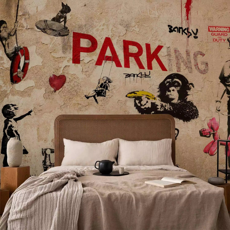 Valokuvatapetti graffitilla Banksy-tyyliin - Variations, 65713, beige G-ART