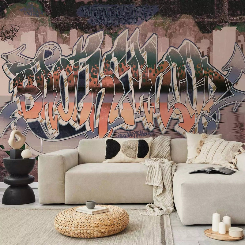 Wall Murals with graffiti inscriptions on the wall brown, 64254 G-art