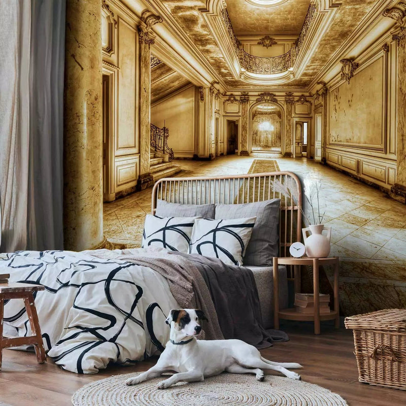 Wall Murals with hall and marble floor in brown tones - 60202G-ART