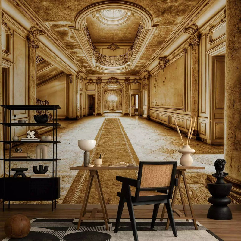 Wall Murals with hall and marble floor in brown tones - 60202G-ART