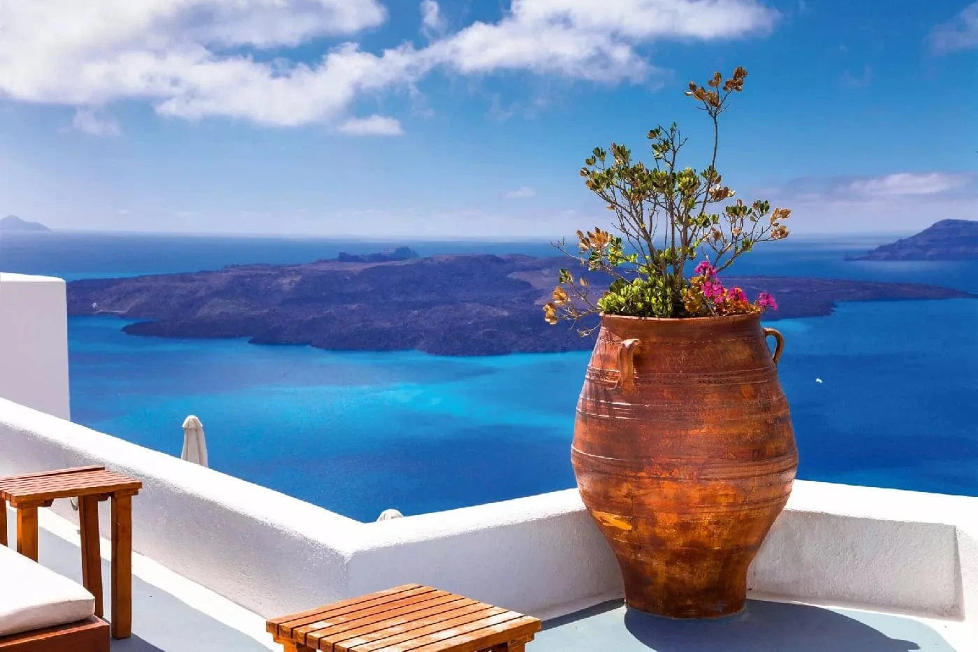 Fototapetes ar jūras skatu - Santorini sala, Grieķija, zilā krāsā D-ART