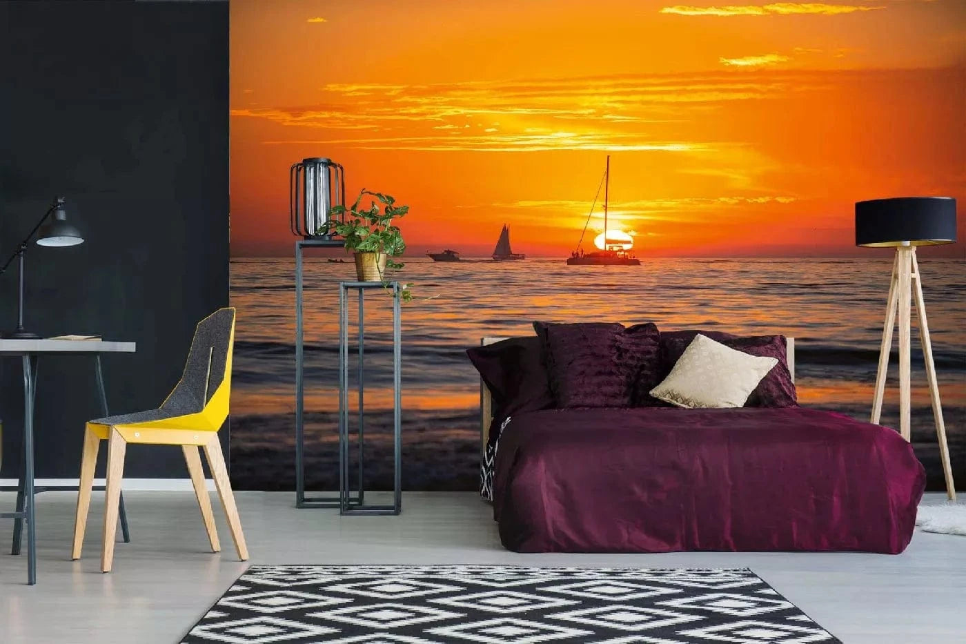 Fototapetes ar jūras skatu - Saulriets virs jūras oranžā krāsā D-ART