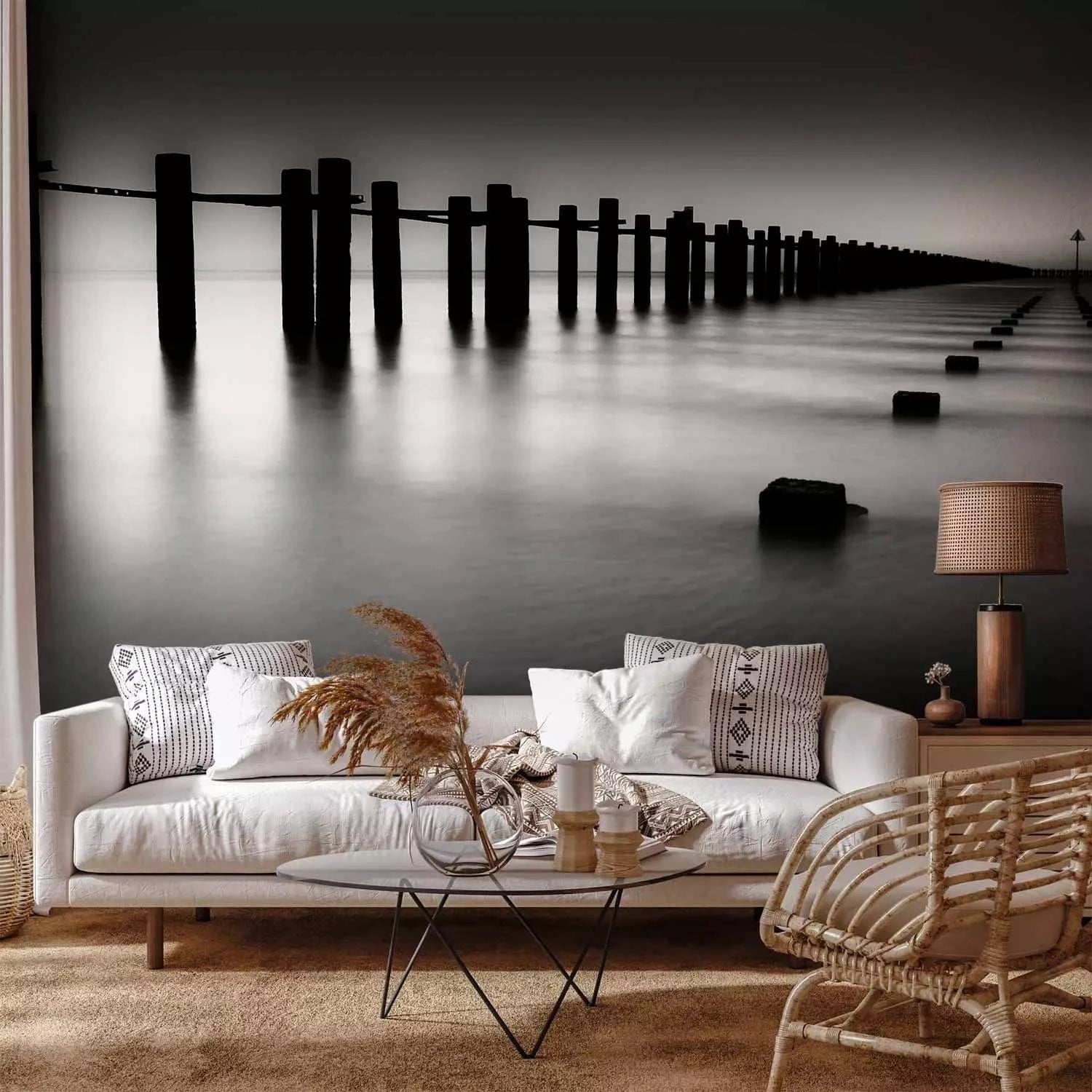 Fototapetes ar jūru - Melnbalta ainava ar mierīgu pludmali - pirkt G-ART