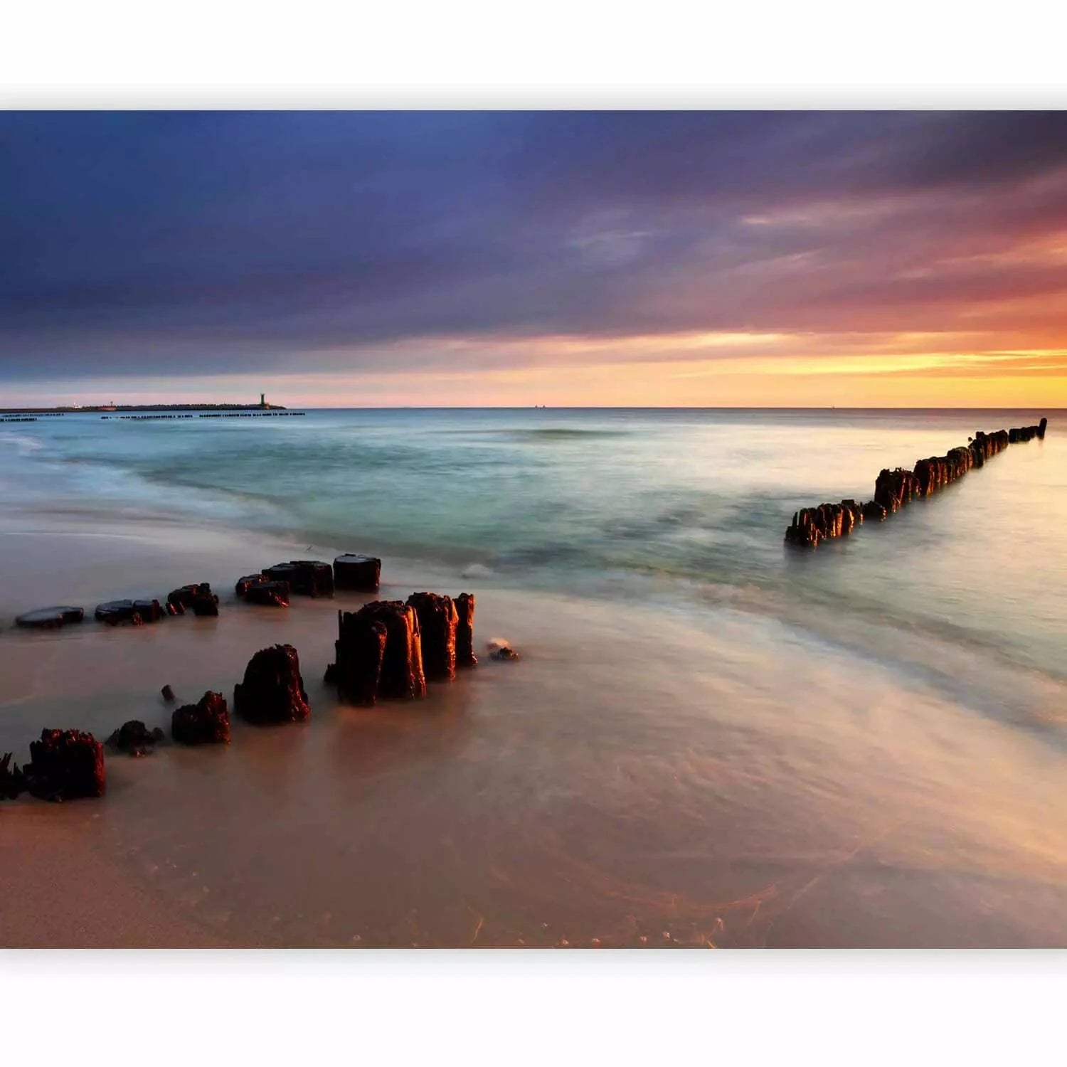 Fototapetes ar jūru - Pludmale un saullēkts, zilos toņos G-ART