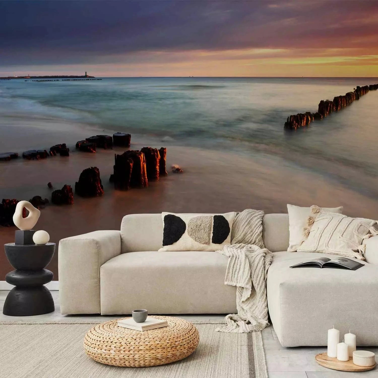 Fototapetes ar jūru - Pludmale un saullēkts, zilos toņos G-ART