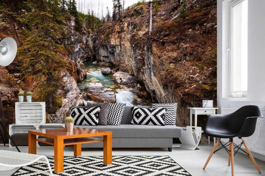 Fototapetes ar kalna upi brūnos toņos - Upe Kootenay, (375x250 cm) D-ART