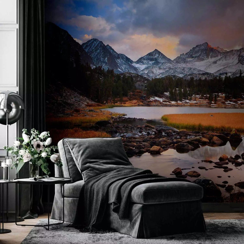 Wall Murals with mountains, lake and forest, 59992 - for living room G-ART